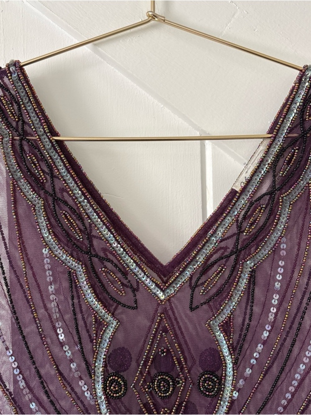 Unique Vintage 1920s Purple Beaded Dress Size Medium Sheer Sequins Sleeveless - Picture 3 of 14